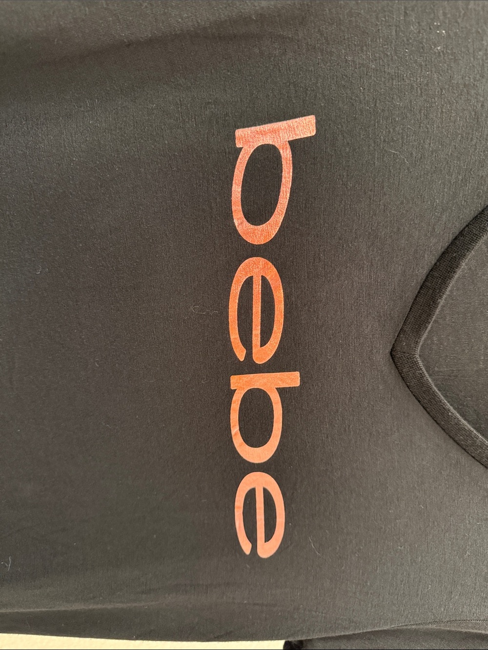 bebe Black V-Neck Tee with Metallic Rose Logo Script - Picture 3 of 8